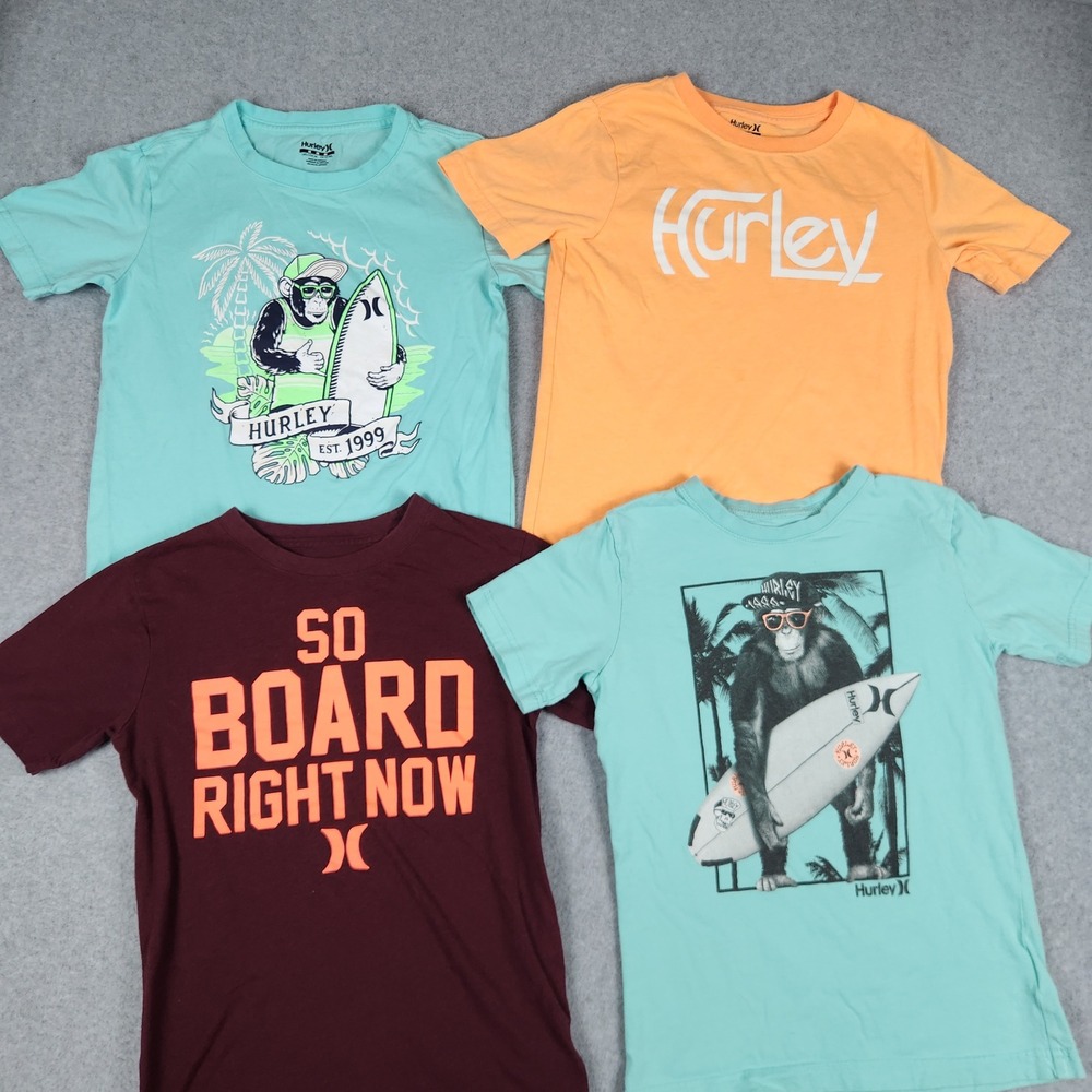 Hurley T-Shirt Boys M 10-12 Multicolor Graphic Surf Logo Short Sleeve Lot of 4